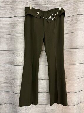 Vertigo Paris Olive Green Belted Flared Pants With Chain Detail Size 10